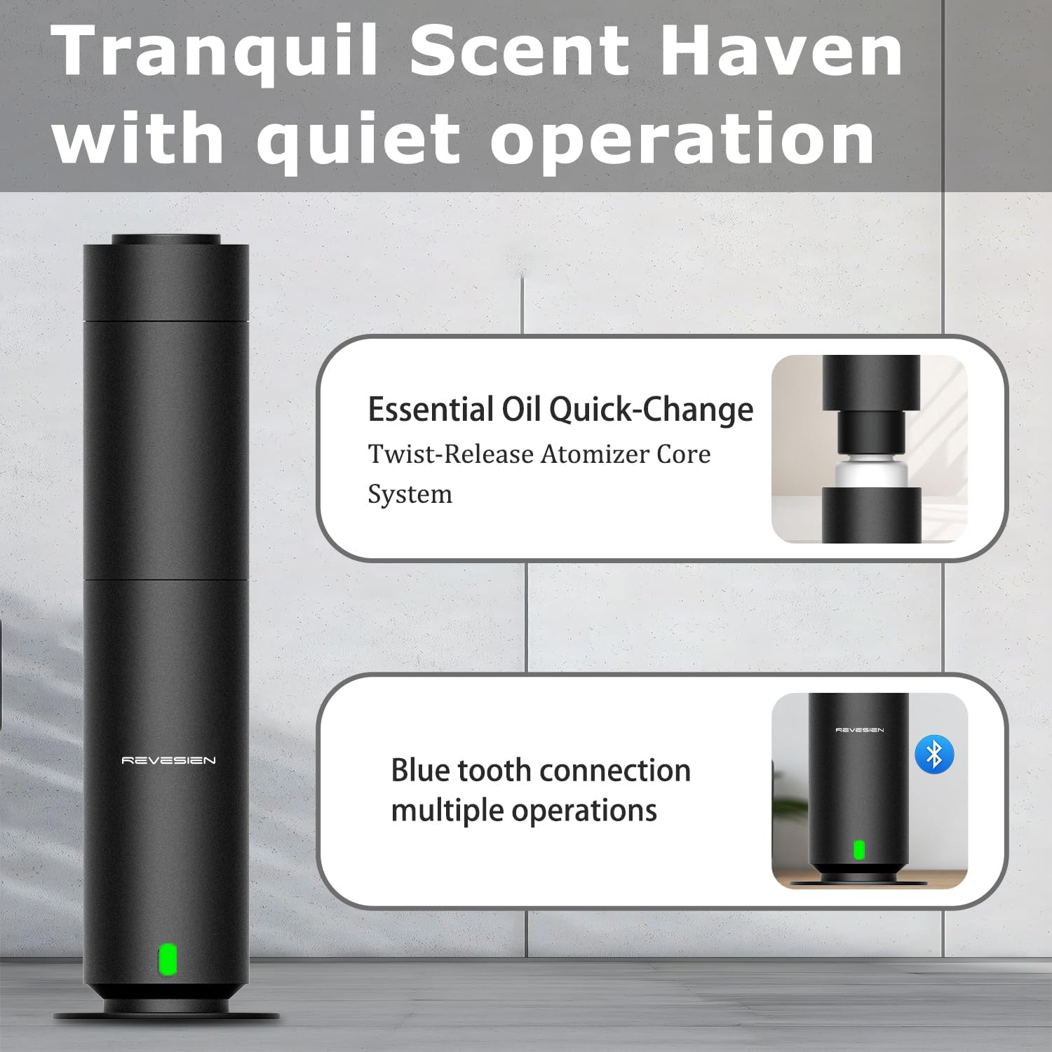 Waterless Scent Diffuser Kit, Includes 5 Premium Oils, 2000 Sq.Ft Coverage, Hotel Collection Scent Diffuser for Home, Studio, Essential Oil Diffuser Large Room, Remote & APP Control - Black