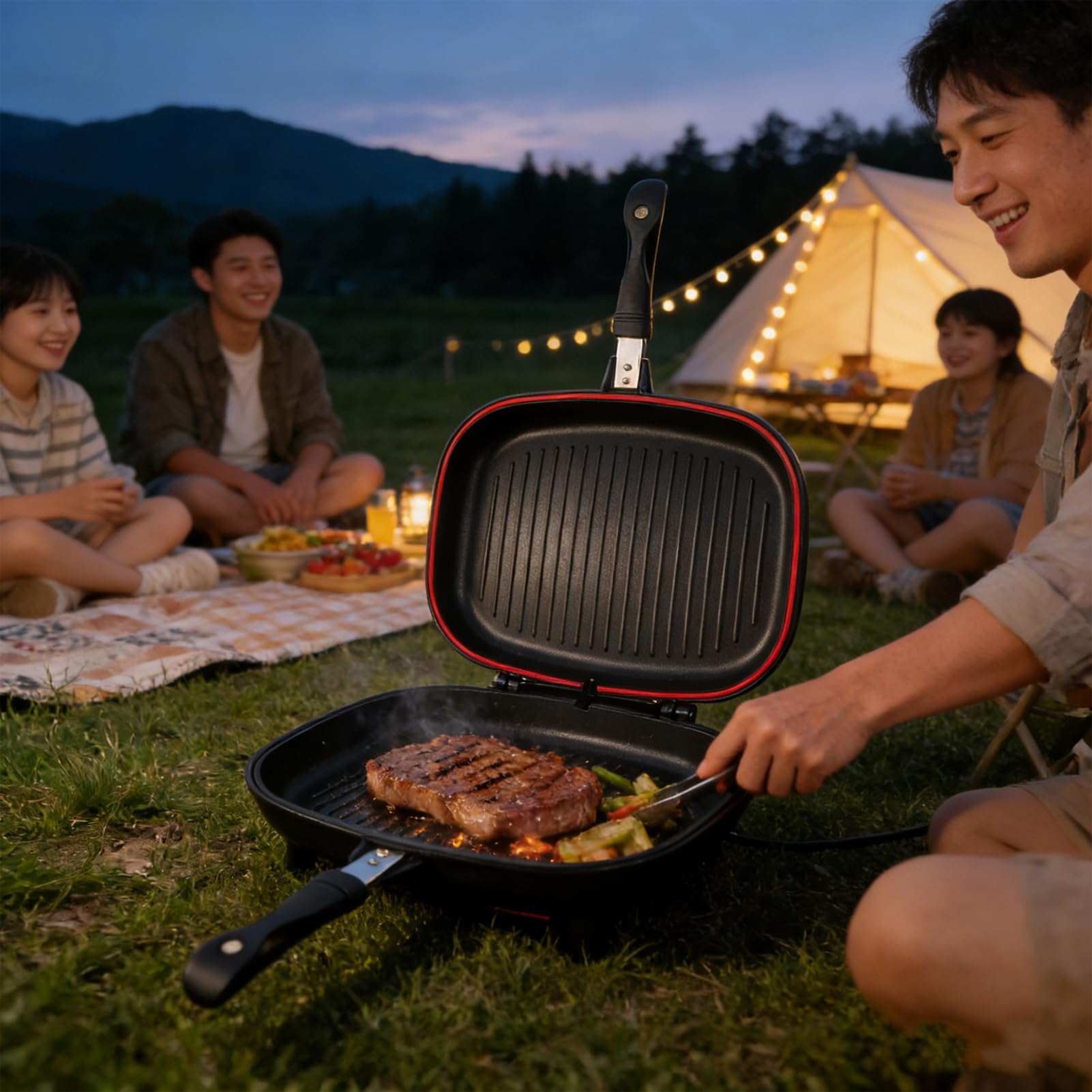 ZJchao Partita de Doble Cara, Sartén Cuadrado 32 Cm/12.6 Pulgadas de Sartén para Cocinar Suministros Cocina Cocina la Parrilla la Parrilla para Cocinar Caseros