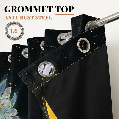 Miniatura 4 de Renaiss Cortinas de estilo oriental de 53 pulgadas de ancho x 84 pulgadas de alto, diseño de lirio de loto blanco y montañas verdes con líneas