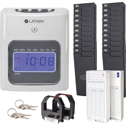 Lathem 400E-KIT Top-Feed Electronic Time Clock Bundle Kit Time Clock, Gray, 8.5" x 7.4" x 5" (400EKIT)