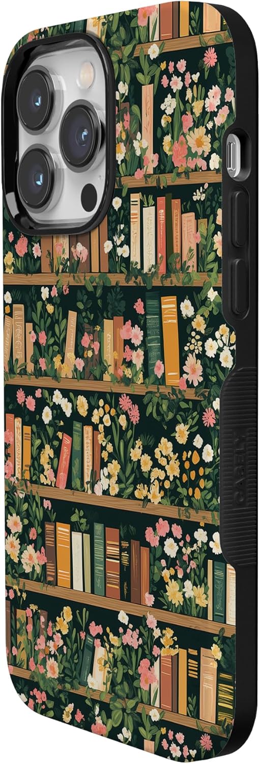 Casely iPhone 14 Pro Case | Book Nook | Floral Library | Bold Protective Design | Compatible with MagSafe