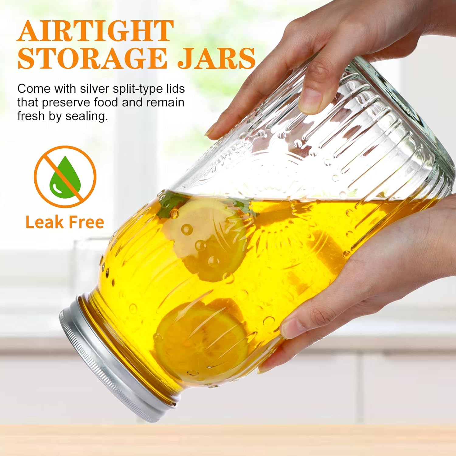HINGWAH Wide Mouth Mason Jars 64 oz, 3 Pack Large Half Gallon Mason Jars with Airtight Lids and Bands, Clear Glass Canning Jars for Preserving, Pickling, Fermenting, Meal Prep & DIY Crafts (Sunflower)