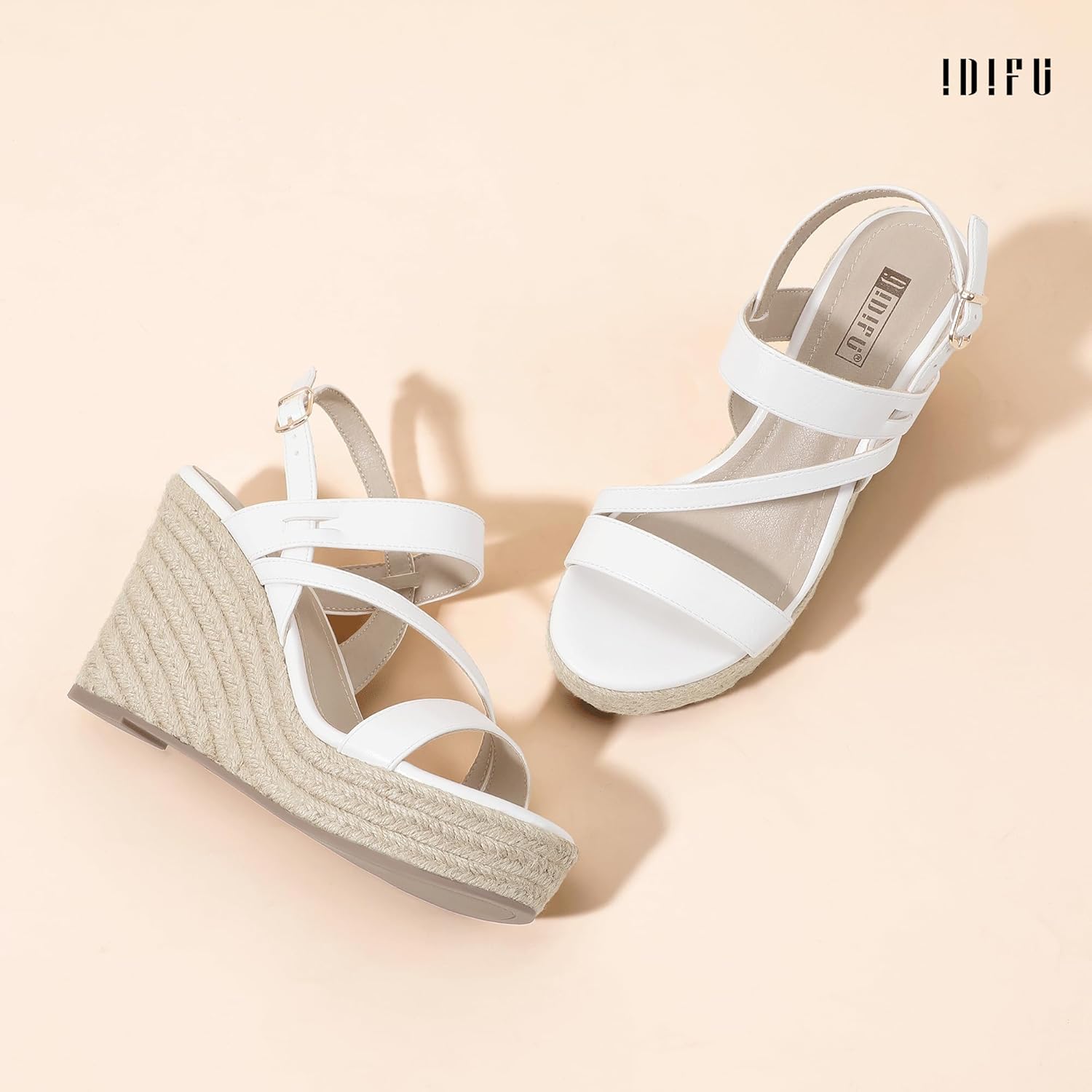 IDIFU IN4 Espadrille Wedge Sandals for Women Platform Wedges Heels Wedding Bridal Ladies Open Toe Dressy Sandals Comfortable Summer Ankle Strap Strappy High Heel Wedges