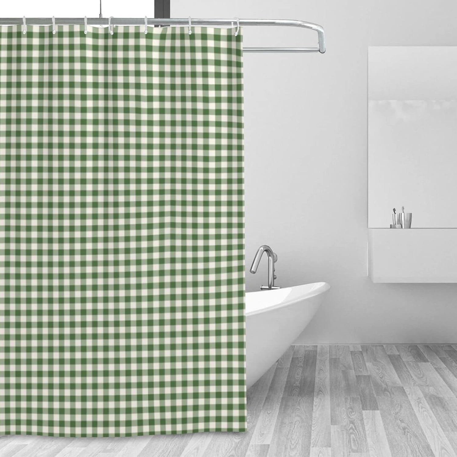 OLGCZM Shower Curtain for Bathroom Cute Retro Green Gingham Plaid Shower Curtains Polyester Fabric Bathroom Decor Curtain with Hooks 72 X72 Inches