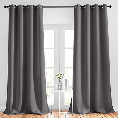 NICETOWN Room Darkening Curtain Panels - Home Fashion Ring Top Thermal Insulated Room Darkening Curtains for Bedroom/Nursery (Greyish White=Light Grey, 2 Panels, 52 inches W x 95 inches)