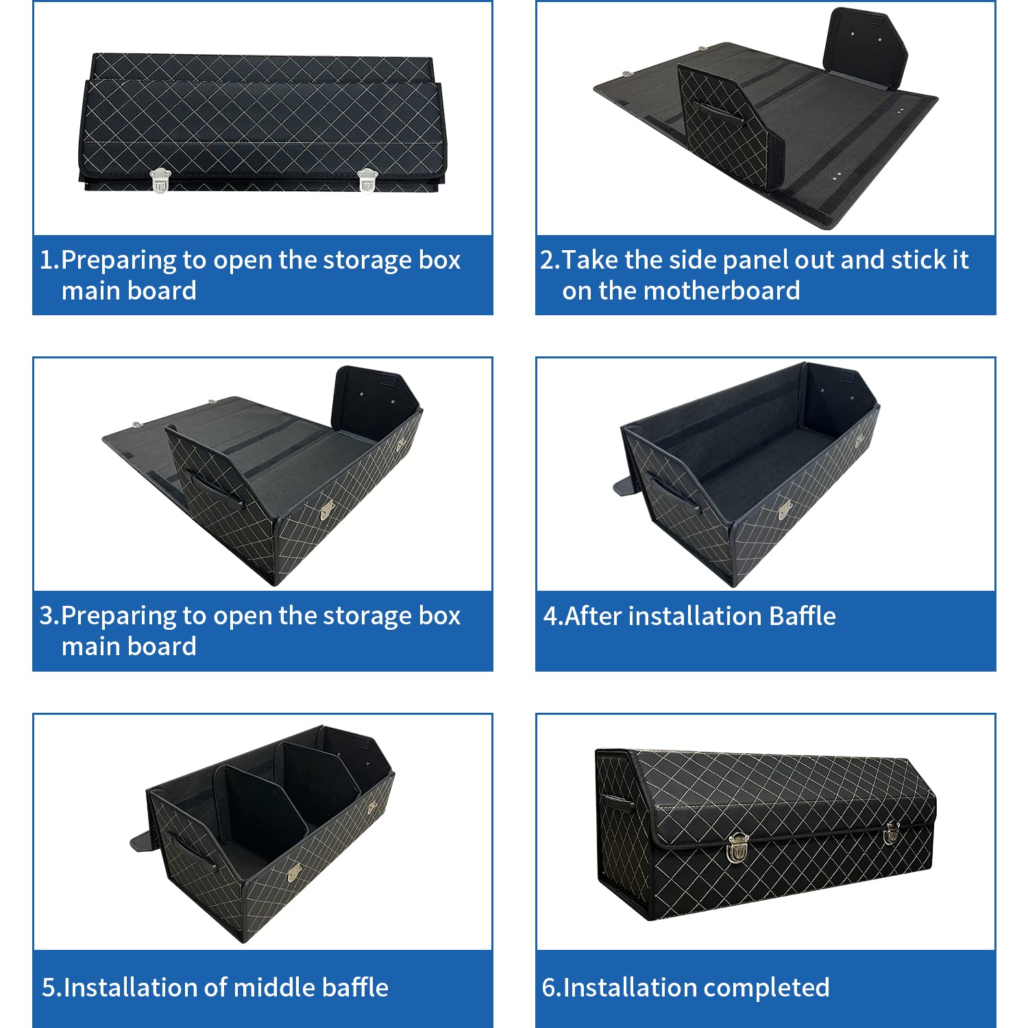 Organizador de maletero de coche con tapa, caja de almacenamiento plegable de piel sintética, 3 compartimentos, plegable multifuncional para SUV, sedán, maletero de vehículo