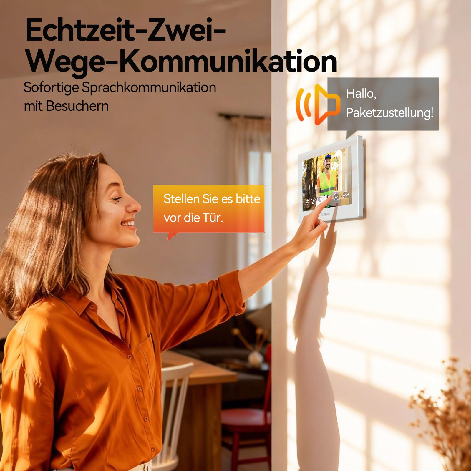 TMEZON WLAN Video Türsprechanlage mit Türöffner, 7''Farb-Touchscreen mit 1080P Metalldoorbell, 2-Draht Installation,Zwei-Wege-Audio,Personenerkennung, 3 Entsperrmethoden & App-Steuerung