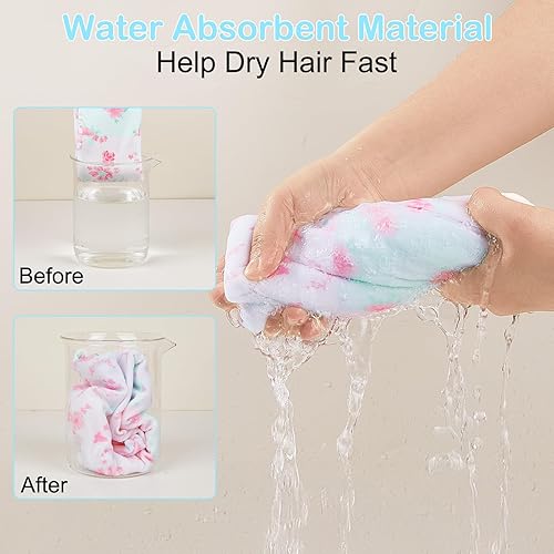 Vista 69 de Basumee Toalla de microfibra para el cabello para niños, paquete de 2 toallas de pelo de secado rápido con turbantes para cabello húmedo, toalla