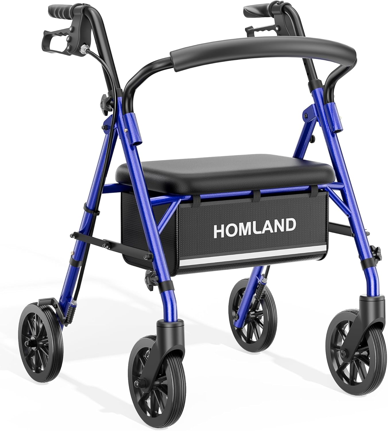 HOMLAND Rollator Walkers for Seniors with Seat - Folding, Lightweight Rolling Walker with Comfortable Wide Seat, Adjustable Height, Removable Backrest, 300 lbs Capacity for Mobility Impaired Blue