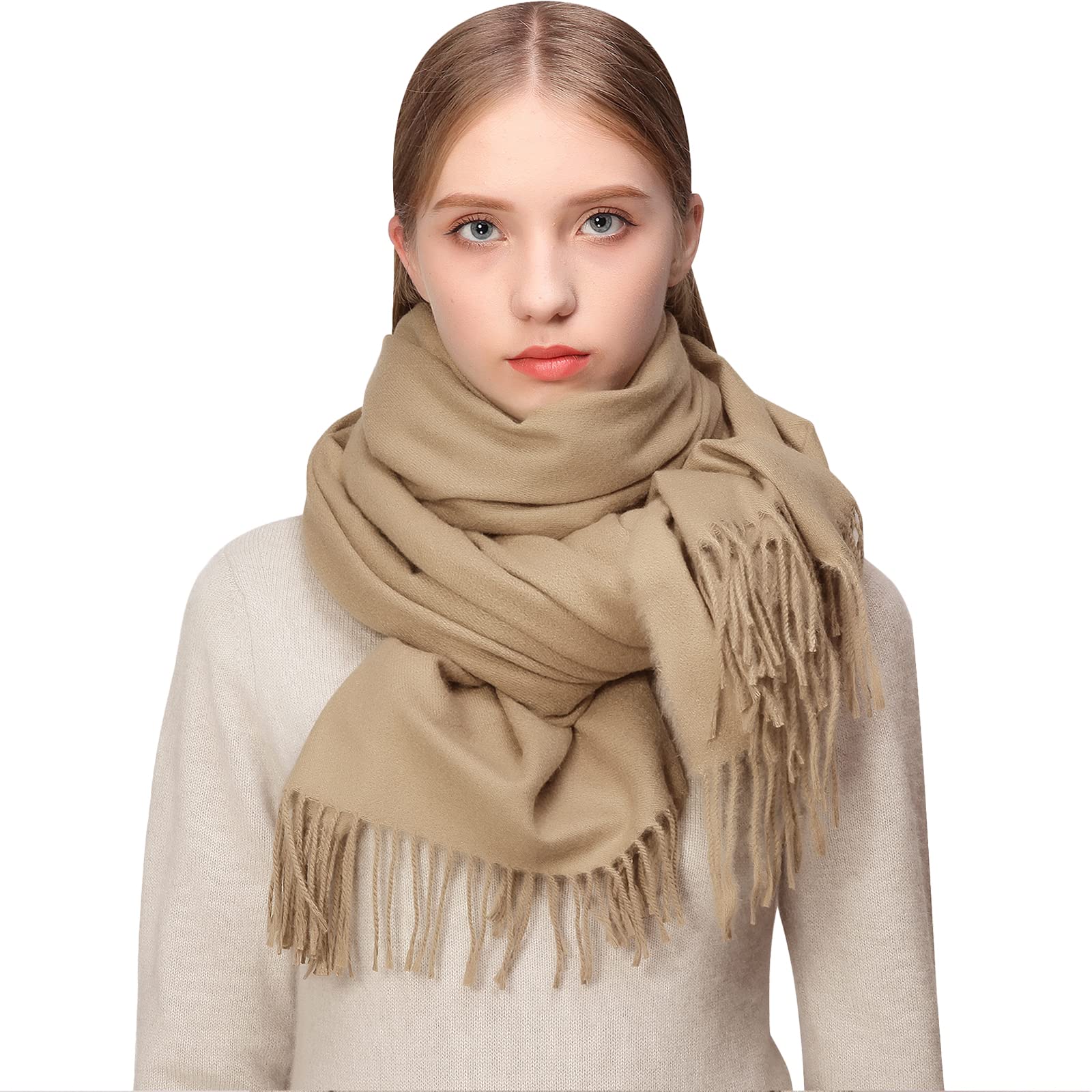 Riiqiichy Women's Camel Brown Scarf For Winter Scarves Pashmina Shawls Wraps For Weddings