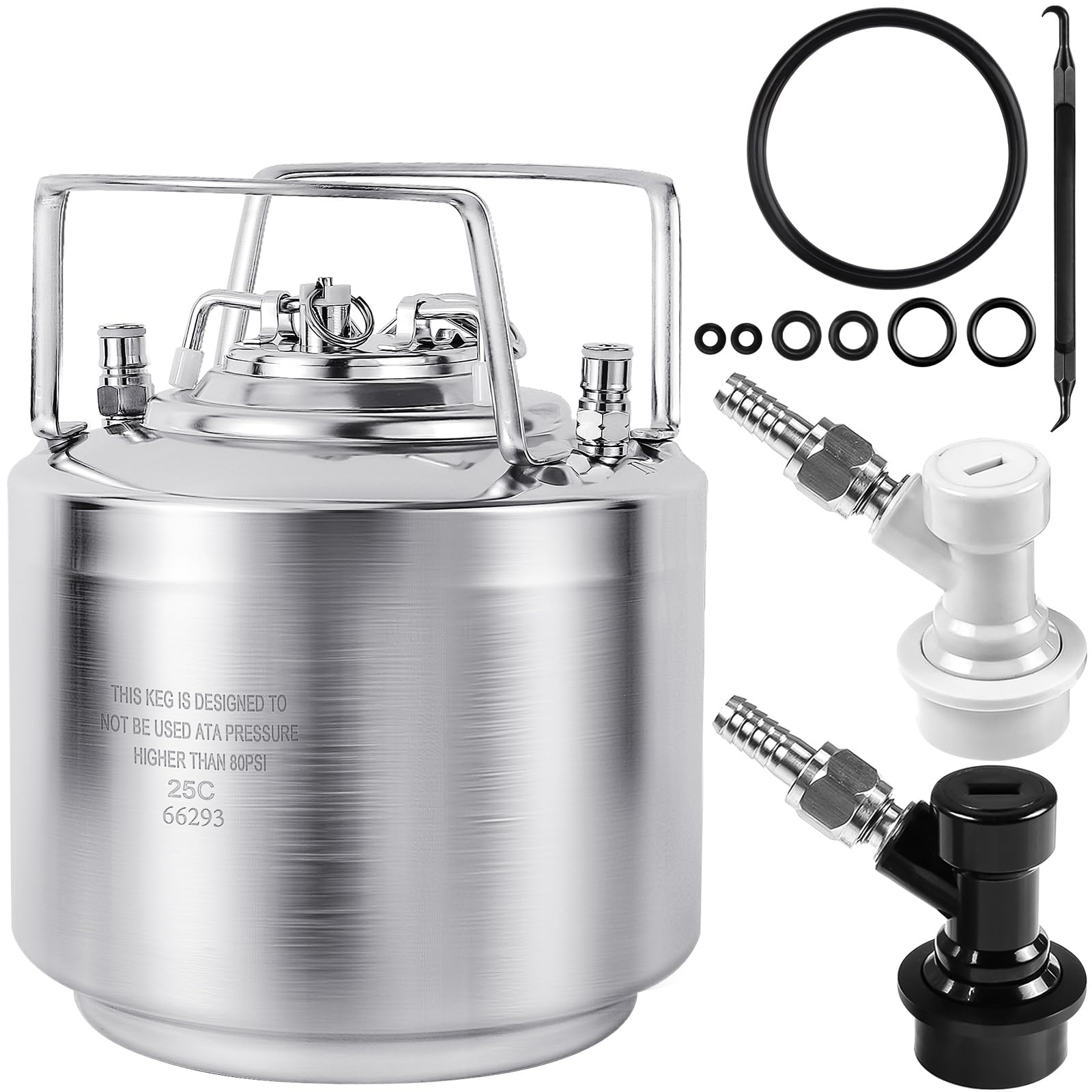 Fût à bière en acier inoxydable MRbrew 6 L avec double raccord à bille pour brassage maison