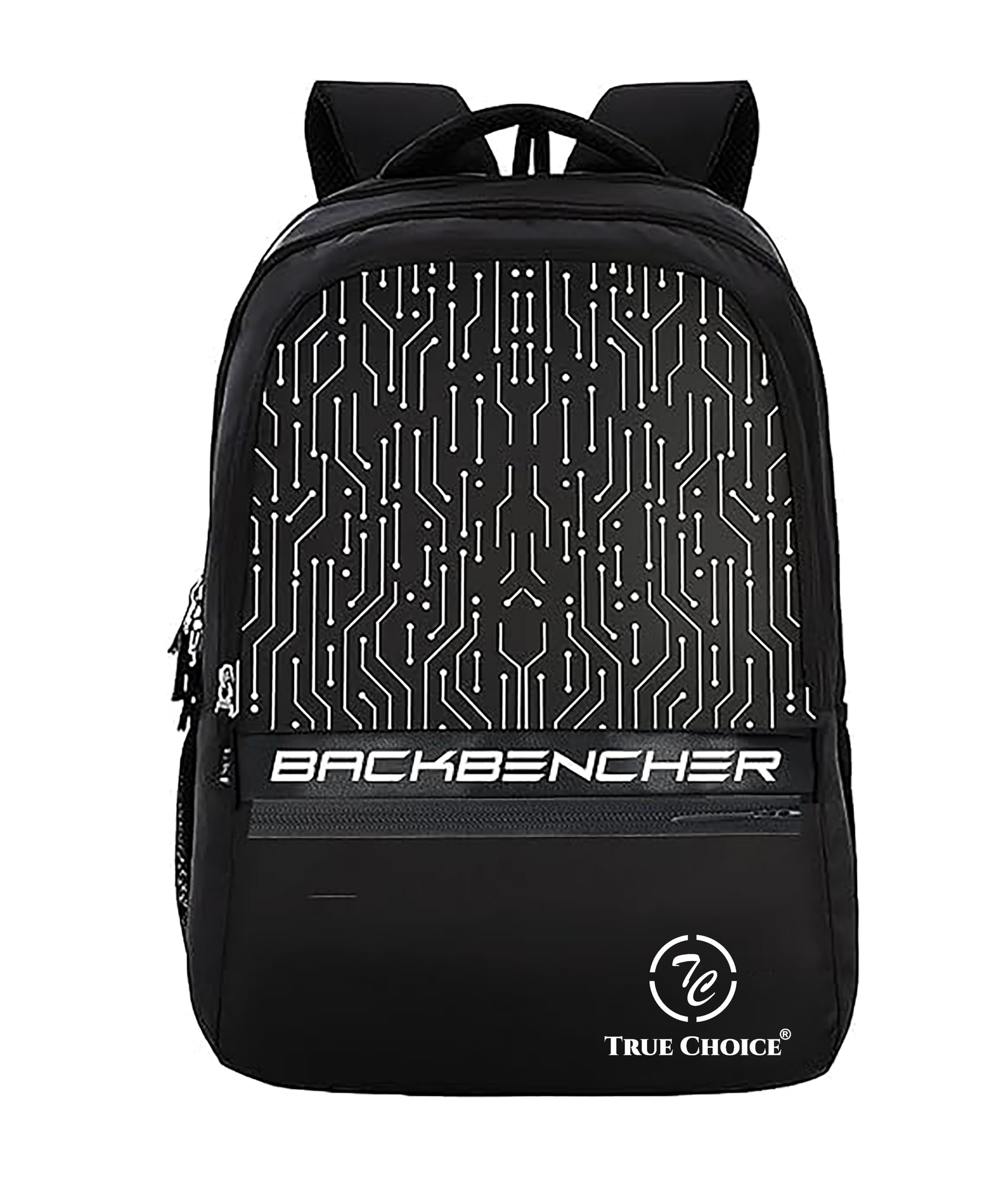 White Circuit Pattern Backbencher Graphic Laptop Backpack | 45L Stylish School & College Bag for Boys | Water Resistant Travel Backpack for Men & Women-image-2