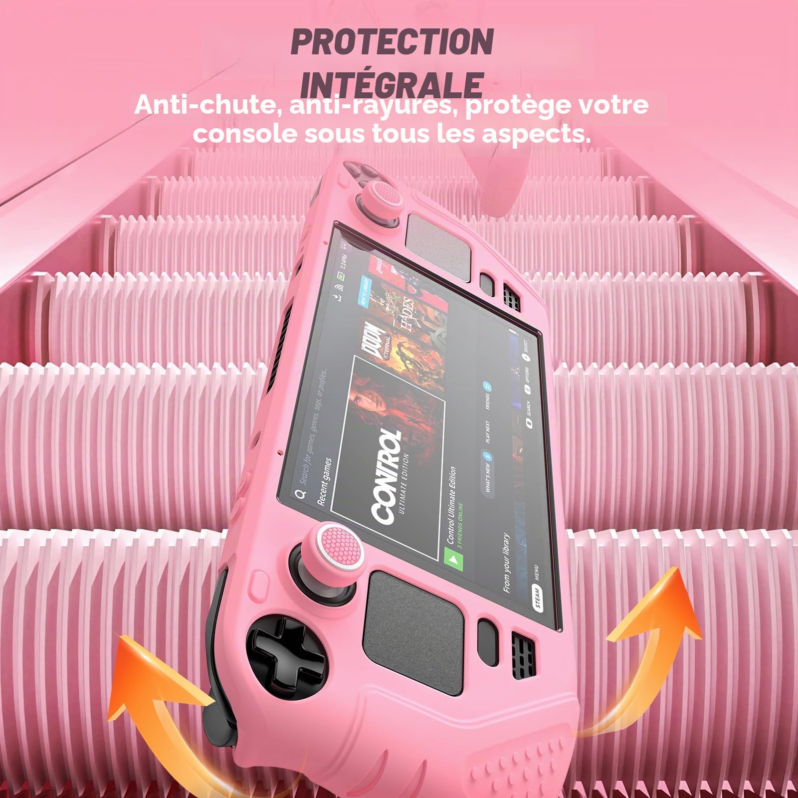 IINE Étui de Protection en Silicone 9 en 1 pour Bureau à Vapeur, Coque de Protection en Silicone avec Housse Anti-Rayures et Ensemble d'accessoires Steam Deck (Rose)