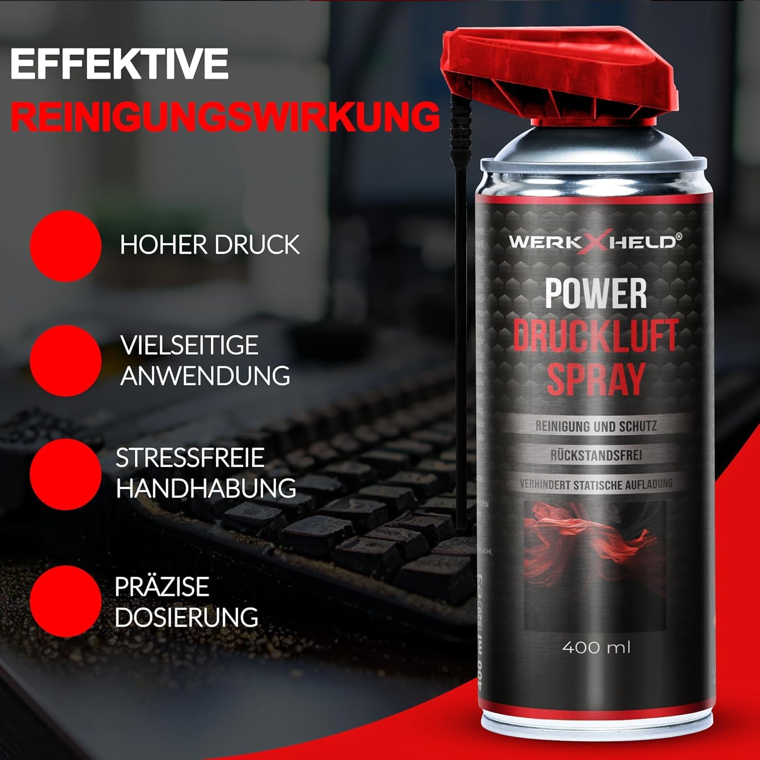 Druckluftspray für Elektronikreinigung - Air Duster mit 100mm Verlängerung - Compressed Air Dose - Staubentfernung für PC, Tastatur, Kamera