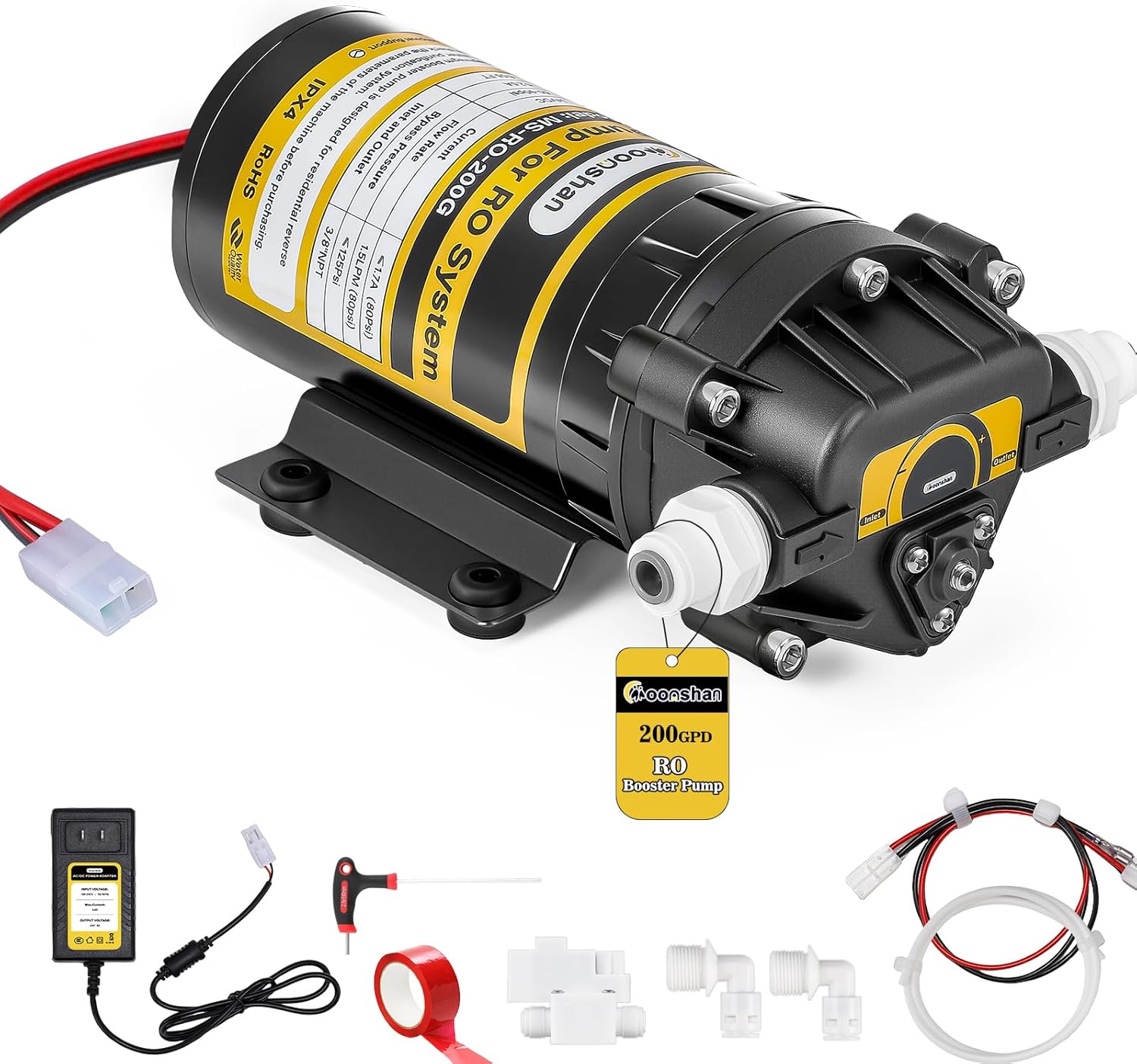200GPD Booster Pump for RO System Complete Kit Suitable for Home Reverse Osmosis Water Filter System Quick-Connection Design High Pressure Switch Pressure Adjustable (8800)