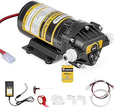 200GPD Booster Pump for RO System Complete Kit Suitable for Home Reverse Osmosis Water Filter System Quick-Connection Design High Pressure Switch Pressure Adjustable 8800
