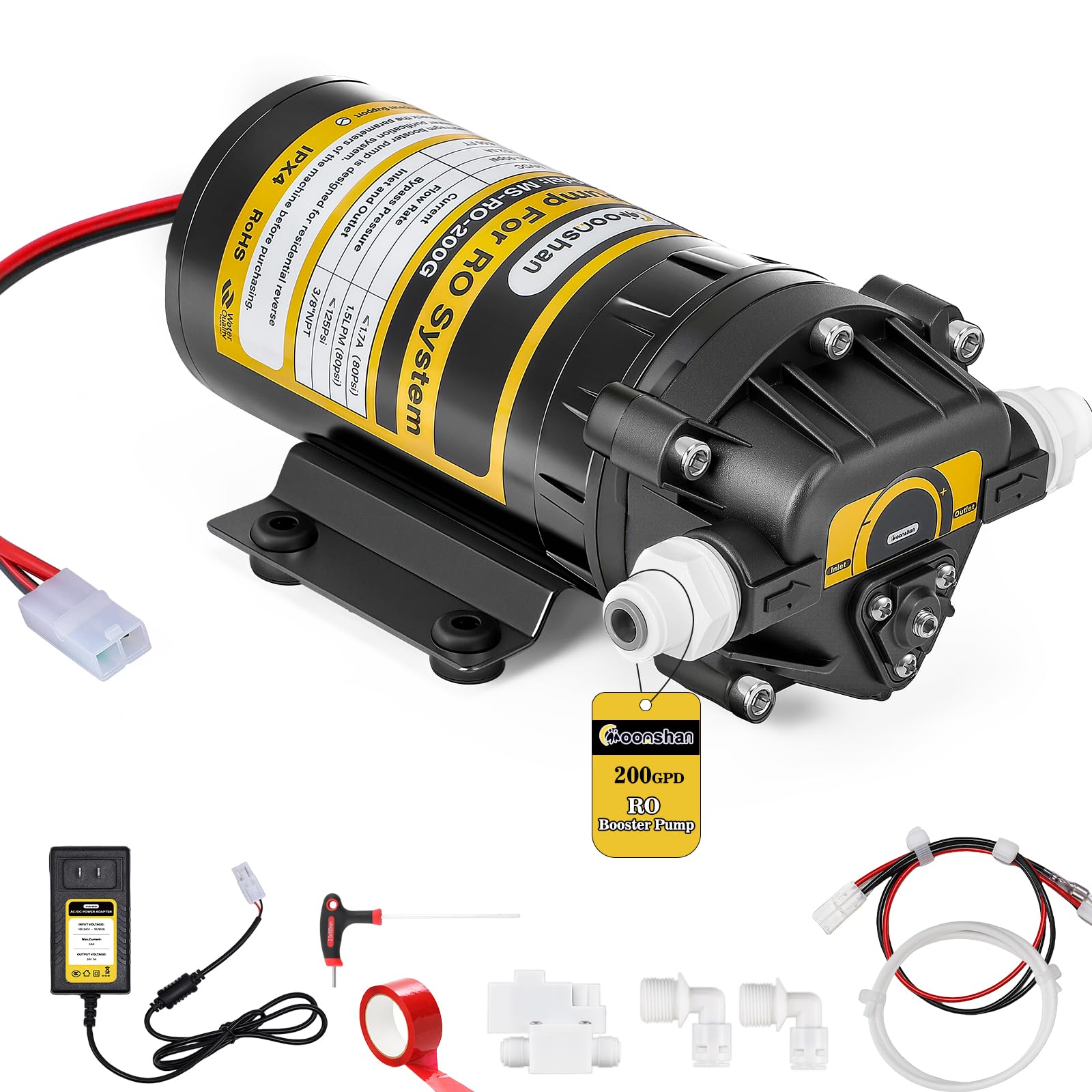Photo 1 of Moonshan 200GPD Booster Pump for RO System Complete Kit Suitable for Home Reverse Osmosis Water Filter System Quick-Connection Design High Pressure Switch Pressure Adjustable (8800)