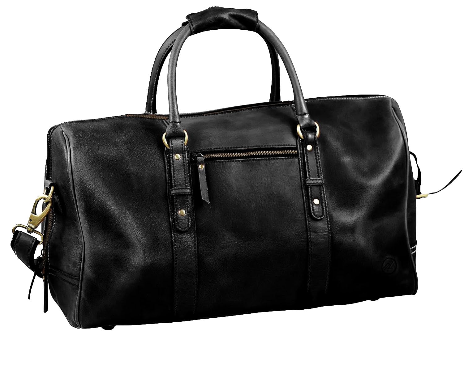 Handmade Leather Travel Duffel Bag (Black, Carry-On 20-Inch)