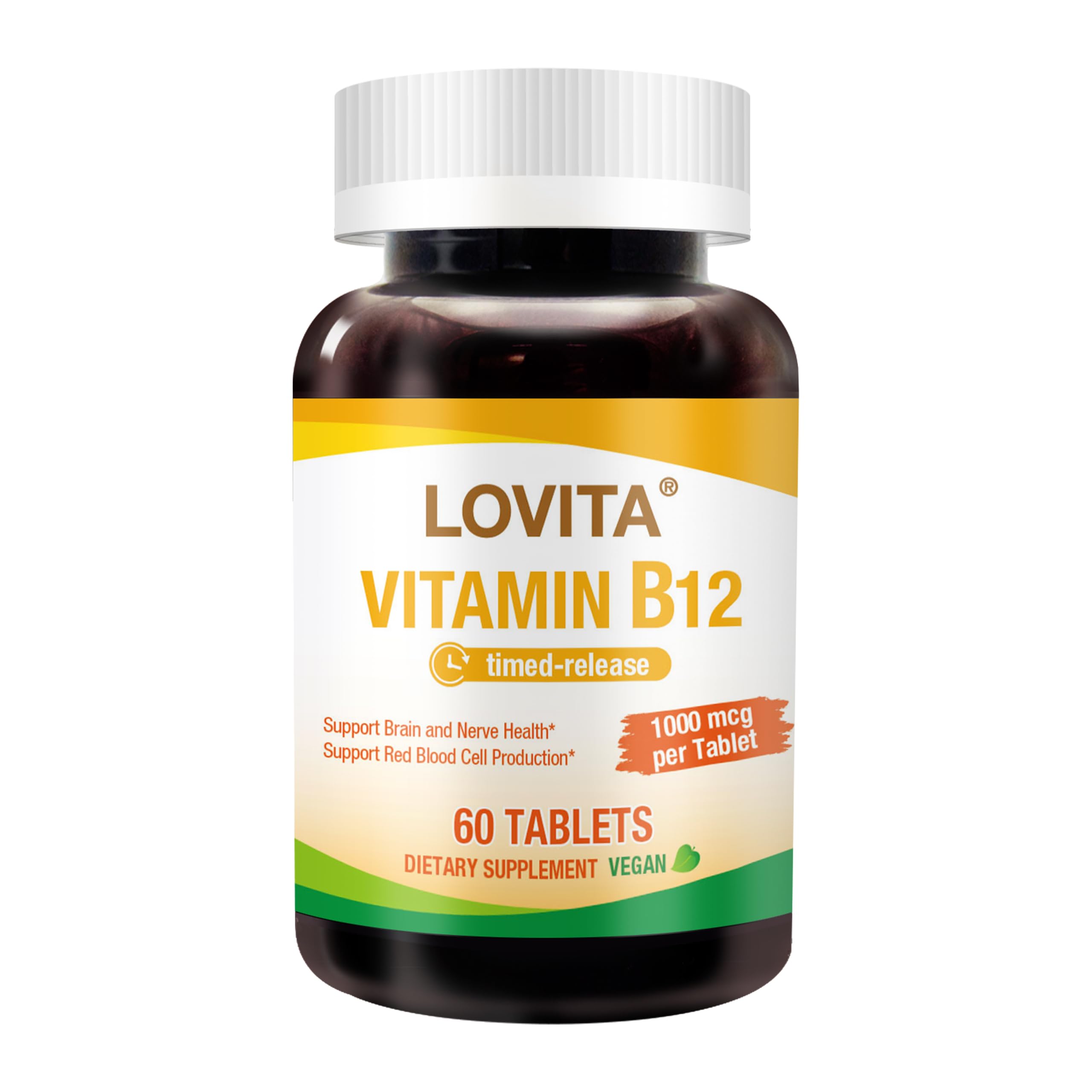 LOVITA Vitamin B12 1000 mcg (B12 Vitamins as Cyanocobalamin), Timed Release B12, Vegan-Friendly, Supports Nervous System, 60 Vegetarian Tablets (2
