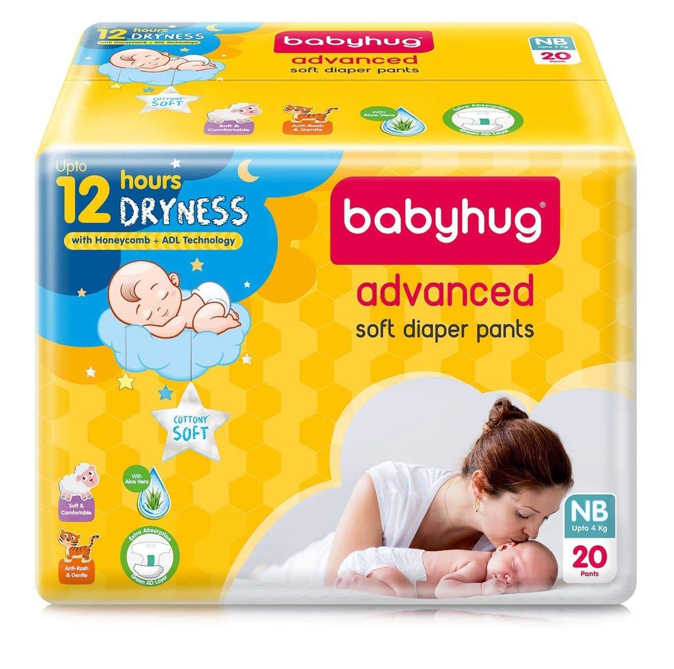 Baby hug Advanced Soft Diapers Pant For New Born Babies 20 Pieces, White Colour Amazon.in