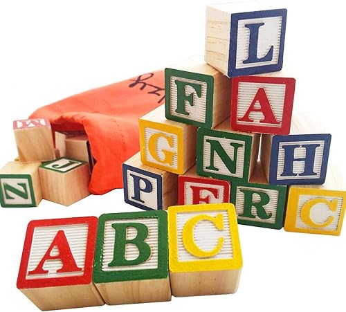 Skoolzy Bloques ABC de madera, juego de apilamiento de 120 piezas para niños pequeños a partir de 2 años