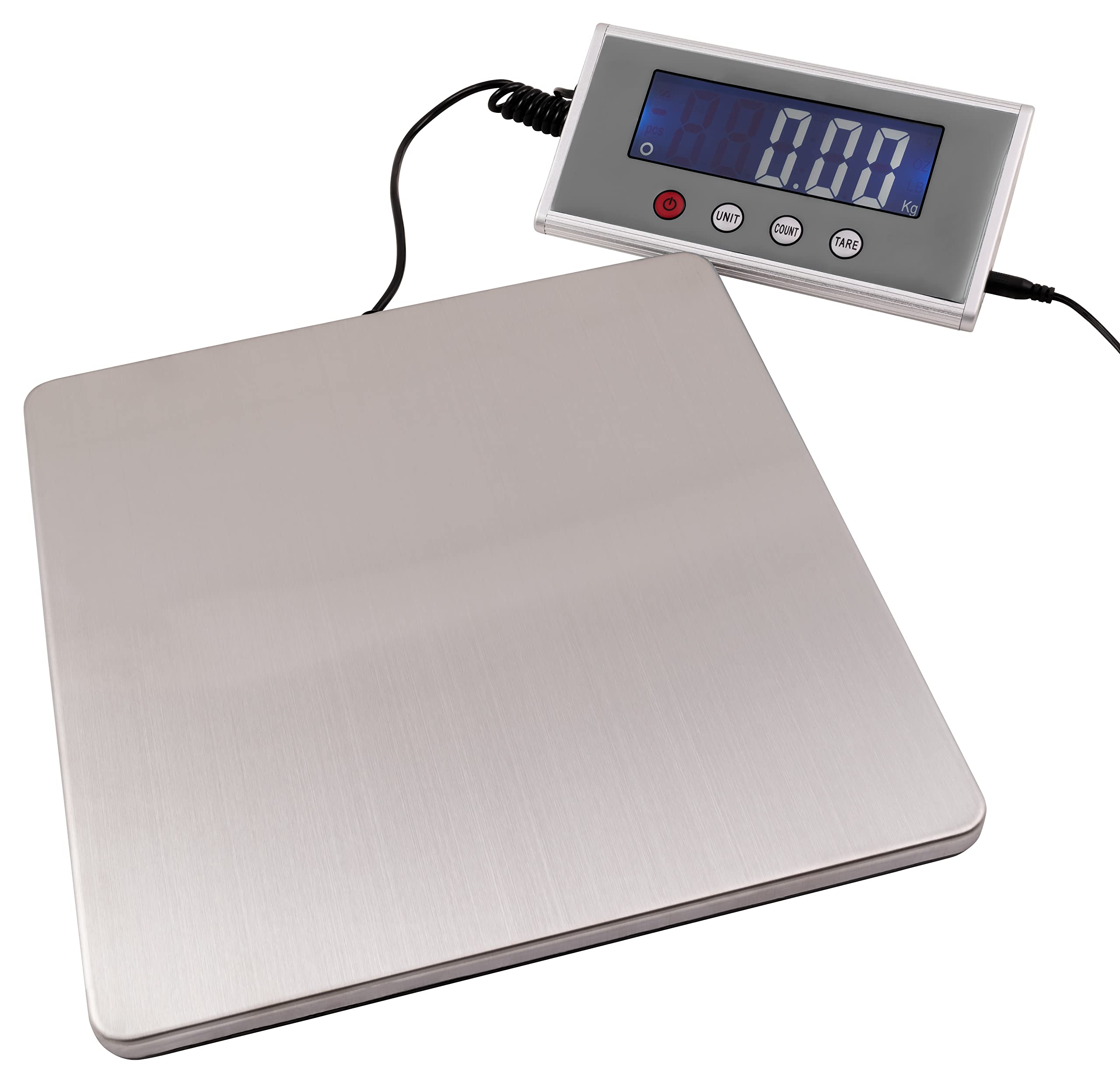 MC POWER digitale Paketwaage Warenpost Versandwaage | PW-200 | Plattformwaage Messbereich 200g-200kg, Wiegefläche aus Edelstahl (27x27cm) separates Display, für Netz- und Batteriebetrieb