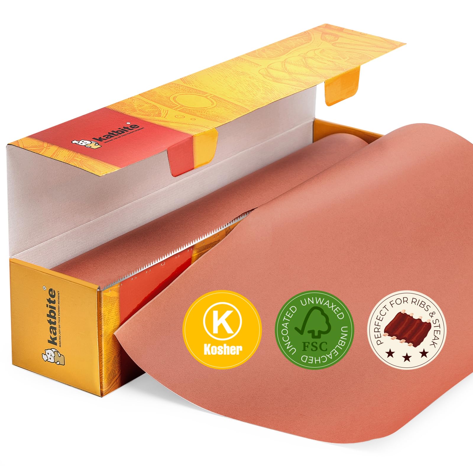 Katbite Butcher Paper, Metzgerpapier Pink, 45 cm x 60 m, ungebleicht, ungewachst, unbeschichtetes Metzgerpapier für Sublimation, mit Spenderbox, rosa Metzgerpapier für Raucher