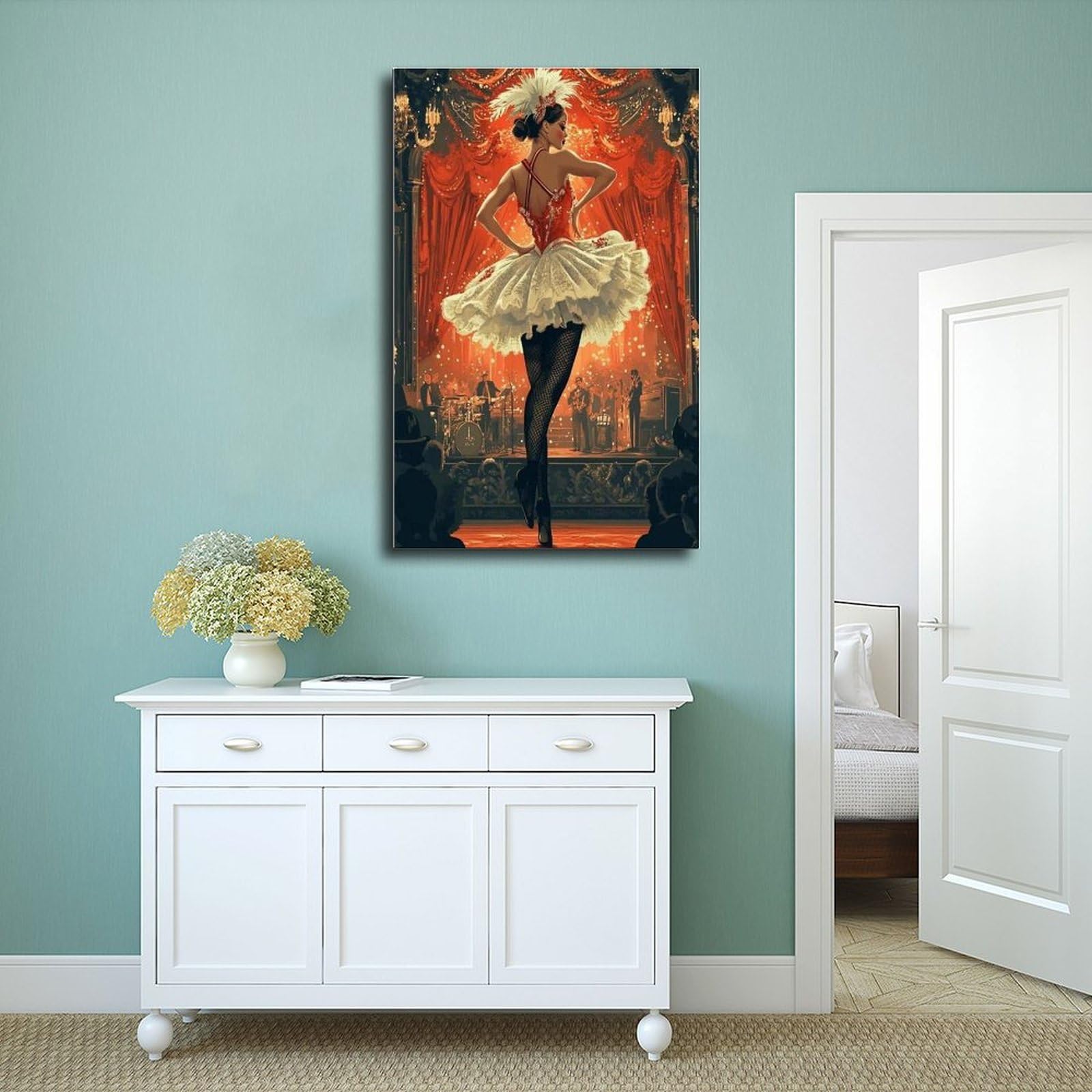 Stampa artistica su tela con illustrazione di cabaret francese, Cancan Dance, decorazione per camera da letto, ufficio, camera da letto, regalo, 60 x 90 cm