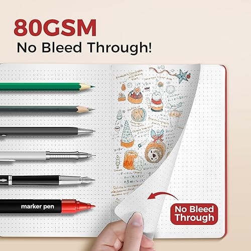 Miniatura 5 de Paquete de 12 cuadernos coloridos de cuadrícula de puntos a granel con papel grueso, 60 páginas, 8.3 x 5.5 pulgadas, tamaño A5, cuadernos