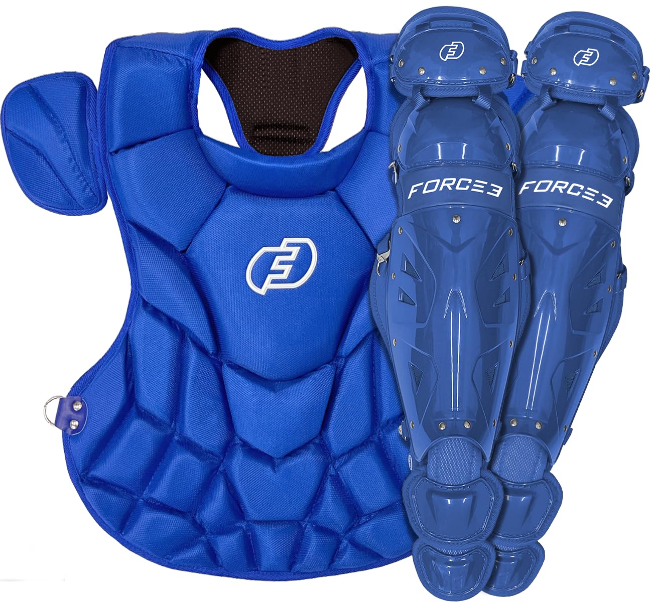 FORCE3 Defender Chest Protector and Leg Guards | Chest Meets NOCSAE (Royal/Royal, Adult)