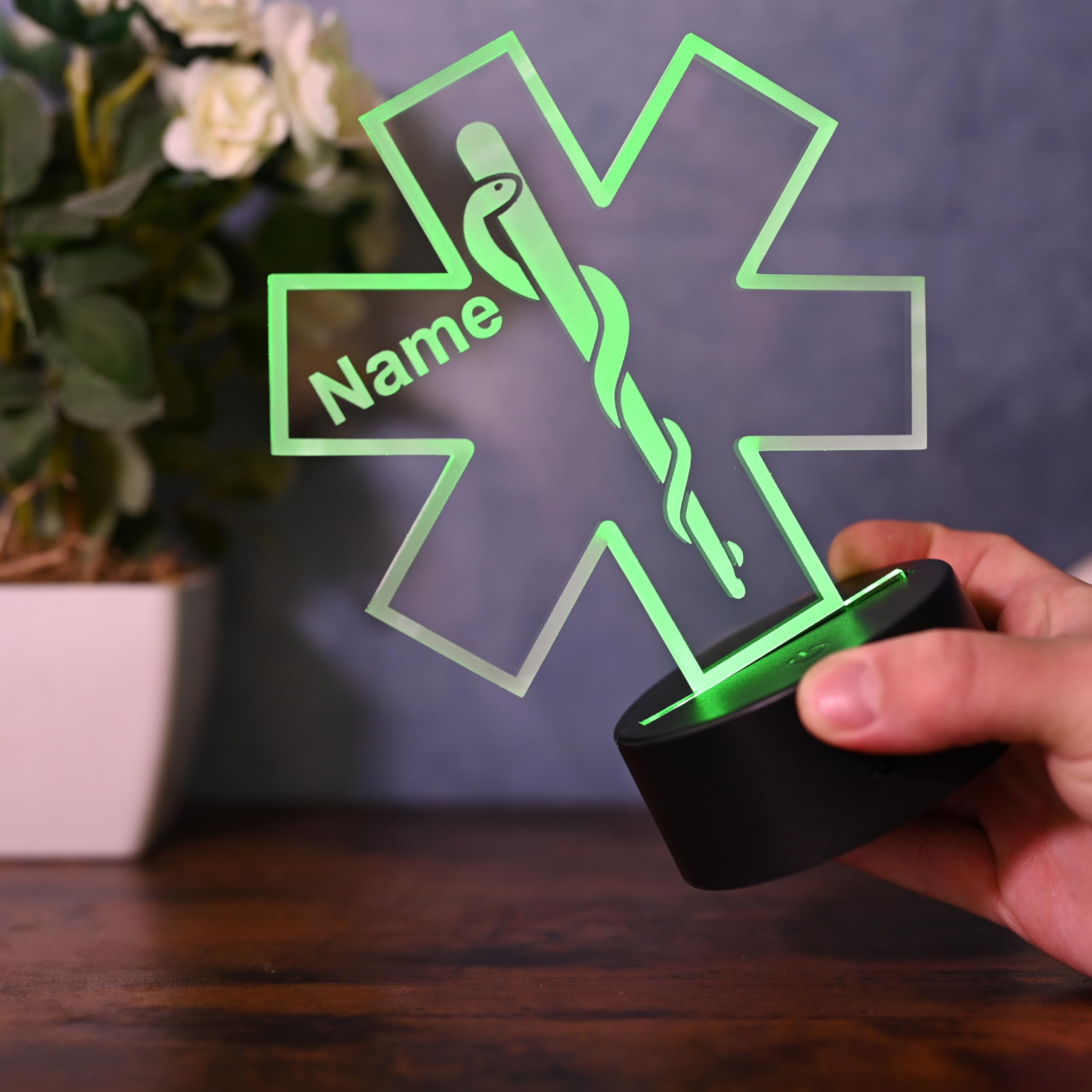 Personalisierbare LED Lampe mit Äskulapstab Symbol – Geschenk für Ärzte, Ärztinnen, Krankenschwestern & Arzthelfer – Mediziner Nachtlicht & Deko