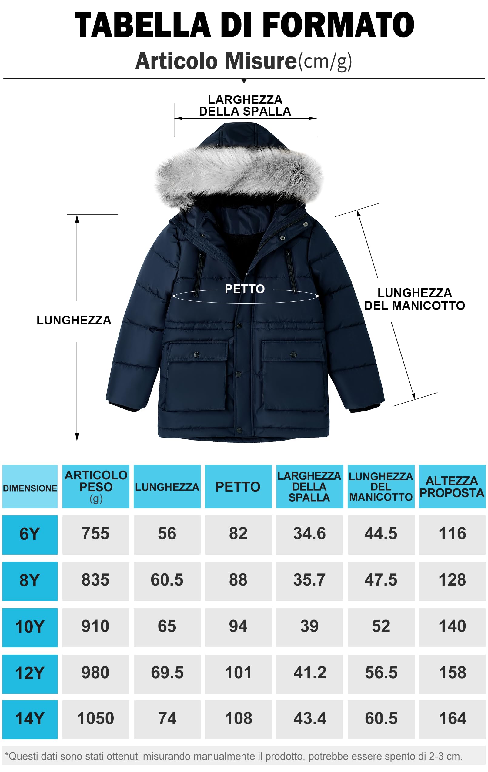 maoo garden Pesante Piumino Cappotto Bambino e Ragazzo Inverno Foderata in Pile Pelliccia Imbottita Resistente all'acqua Giacca