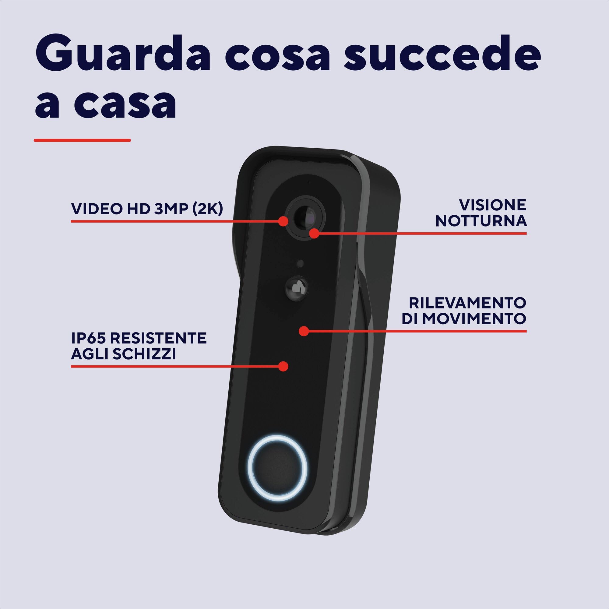 Trust Campanello Videocitofono senza Fili WiFi 2.4GHz con Chime, Video 3MP 2K HD, Audio Bidirezionale, Visione Notturna, Telecamera per Campanello con Ricevitore con 30 Campane, Impermeabile, Nero