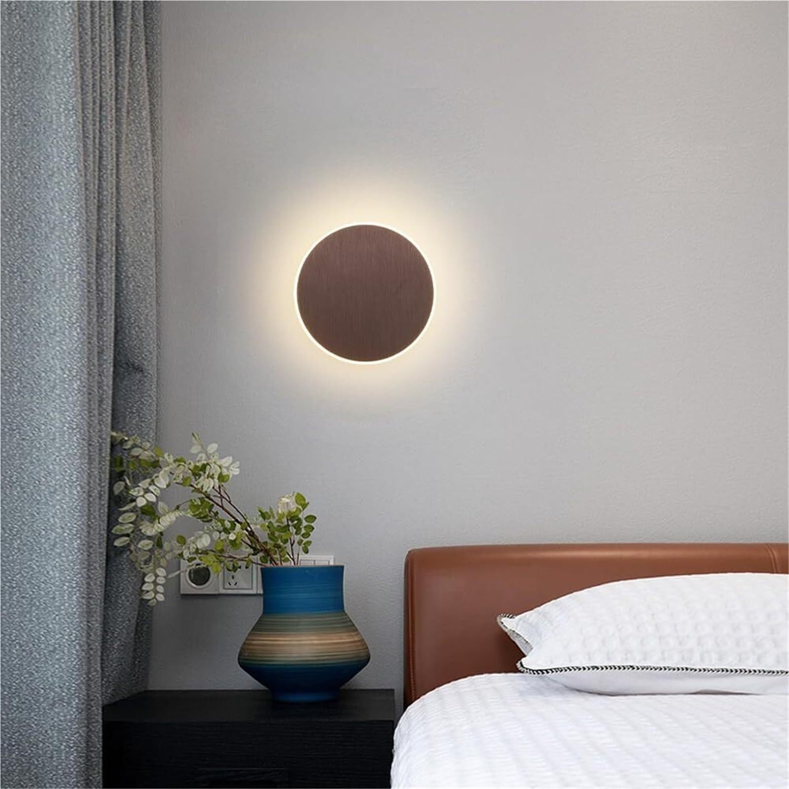 Lampa ścienna LED do wnętrz, okrągła lampa ścienna o mocy 3000 K, 1 sztuka na stałe okablowana lampa ścienna do wnętrz, szczotkowana powierzchnia, minimalistyczna dekoracja, lampa ścienna do S