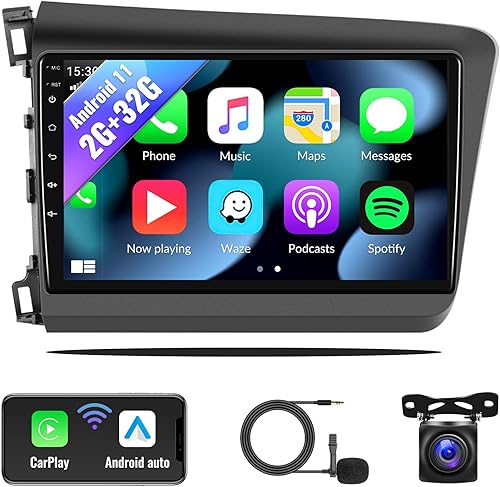 SIXWIN 2G+32G Android coche estéreo para Honda Civic 2012 2013 2014 2015 con CarPlay Android Auto 9 pulgadas pantalla táctil coche Radio Bluetooth