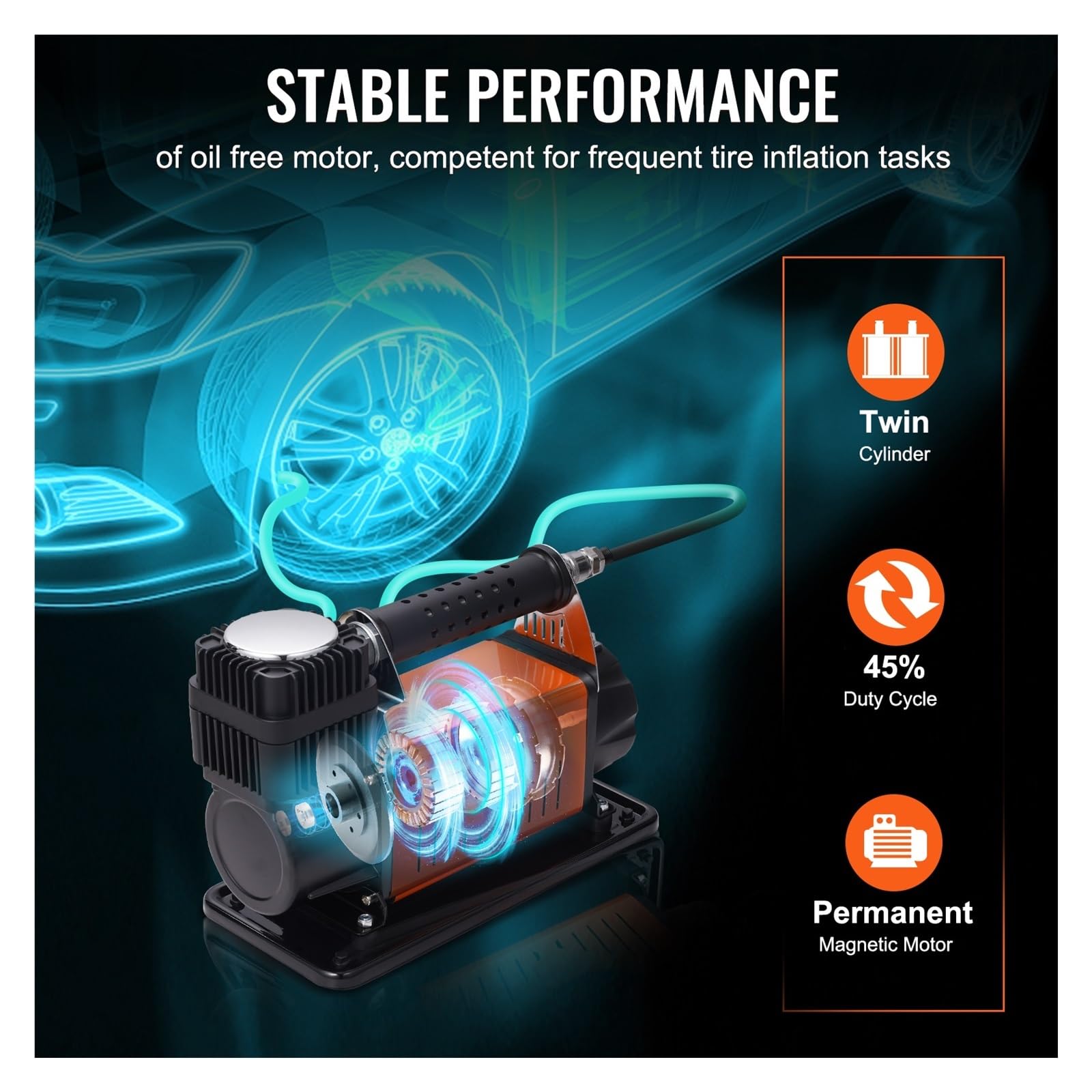 Sprężarka Powietrza 12V Heavy Duty 150PSI Samochodowa Offroad Przenośna Pompa Do Pompowania Opon Ciężarowych Pojazdu SUV Natychmiastowa Inflacja