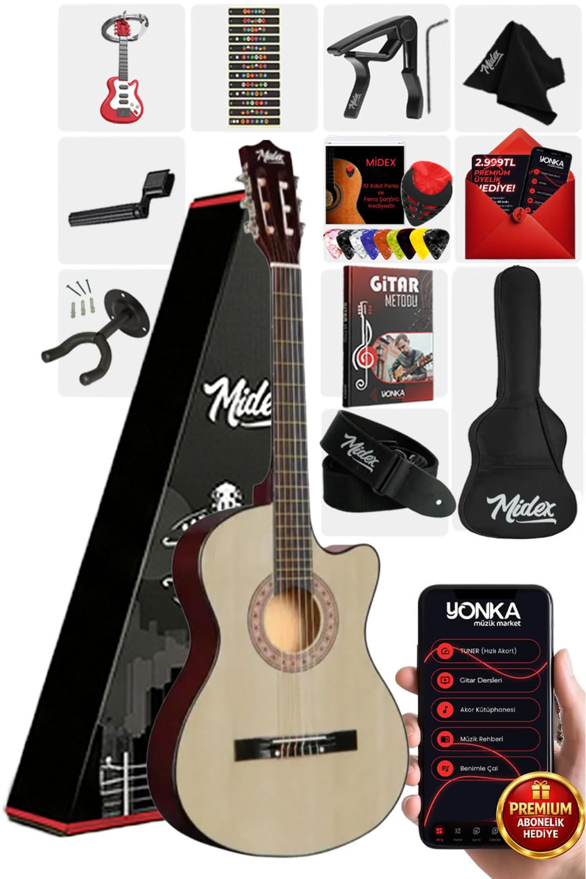 Midex CG-390NT-XBAG Klasik Gitar 4/4 Sap Ayarlı Kesik Kasa
