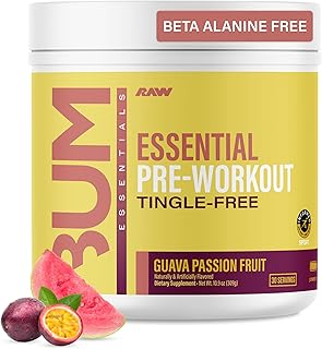 RAW Essential Tingle-Free Pre Workout Powder - Preworkout Without Beta-Alanine for Clean Energy & Focus - Workout Supplement with 200mg of Natural Caffeine - Guava Passion Fruit - 30 Servings