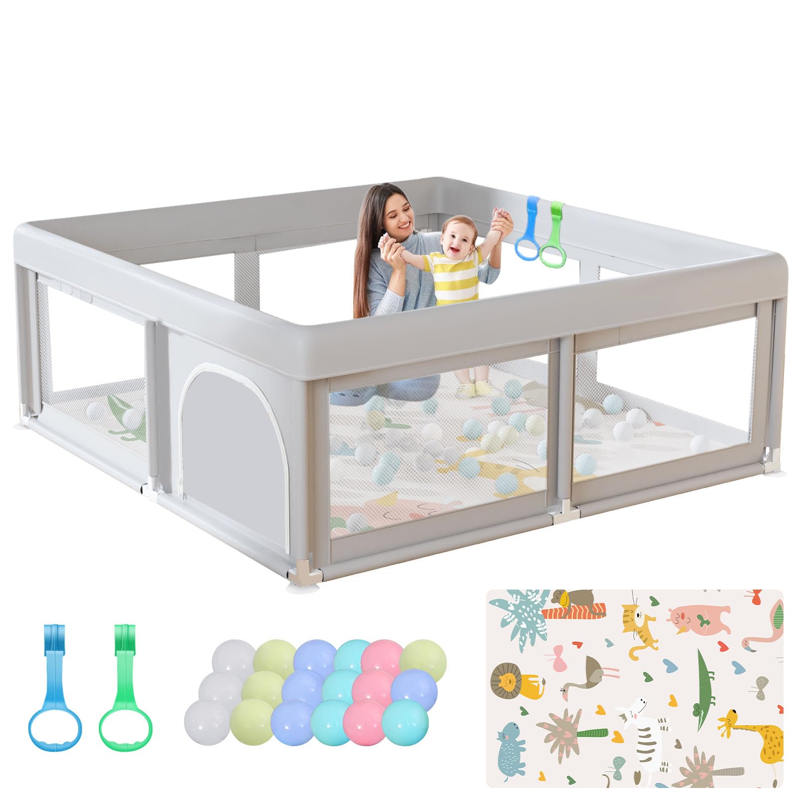 Photo 1 of Hiaksedt Baby Playpen with Mat and Ocean Balls Small Playpen for Babies and Toddlers 50 x 50 inch Baby Fence Playards