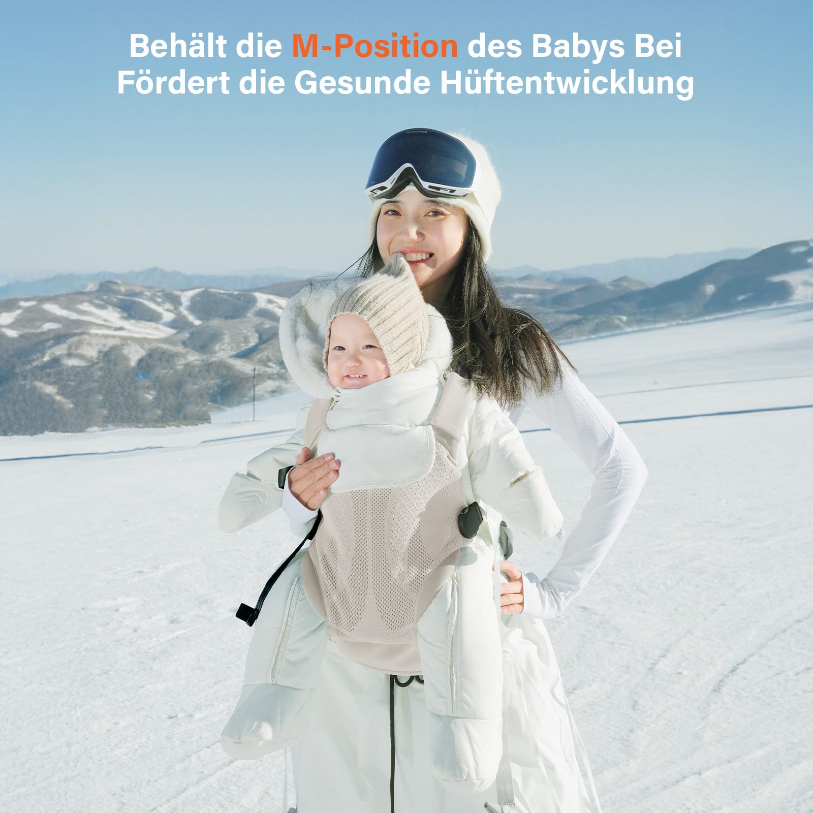 Ergonomische Babytrage mit Hüftsitz, 4D-Gitterpolsterung, Modulares 2-teiliges Tragesystem, Front-Magnetverschluss, Atmungsaktiv, Für verschiedene Tragepositionen Beige