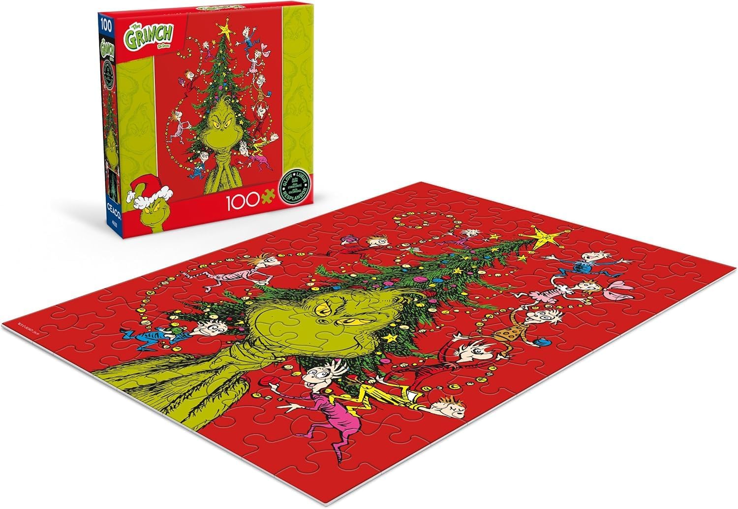 Ceaco - Dr. Seuss - The Grinch - Glow in The Dark - 100 Piece Jigsaw Puzzle - Colorful Puzzle – Precision-Cut Pieces, Beautiful Artwork, and Hours of Relaxing Fun