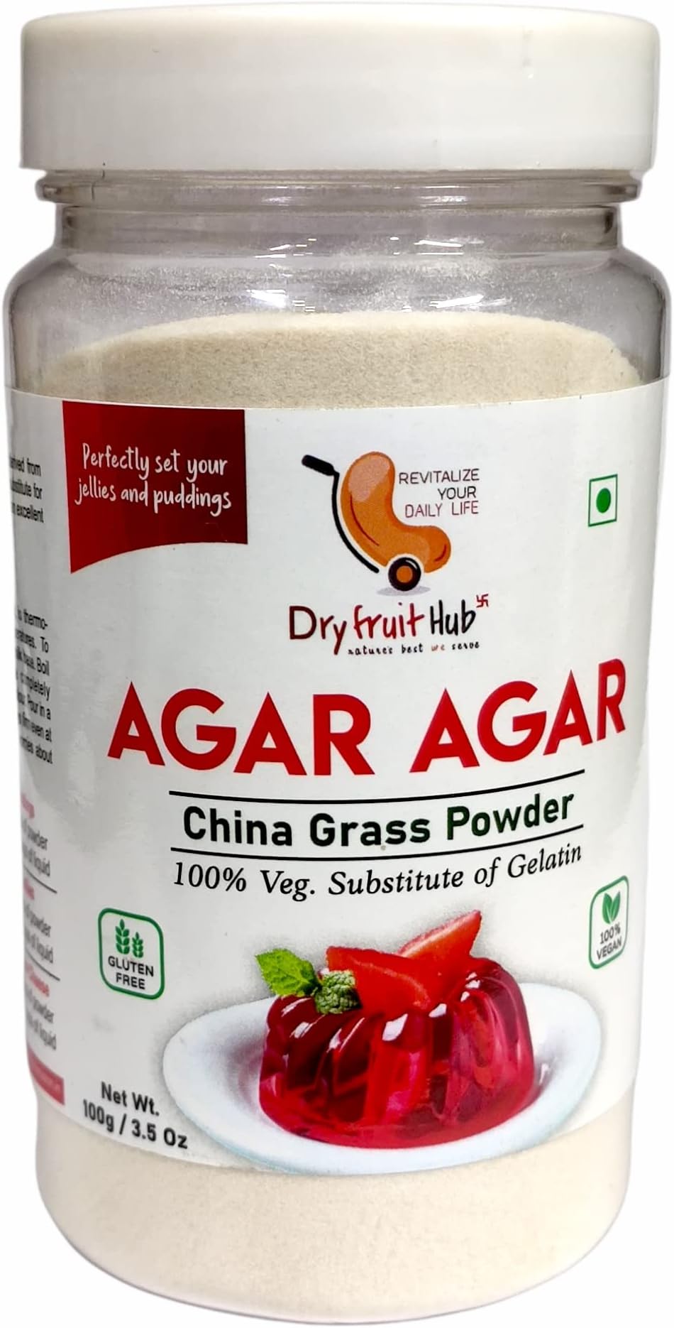 Agar Agar Powder 100gm Perfect For Jelly | Agaru Powder For Jello | Natural Vegetarian Gelatin Substitute | Pure Plant-Based Thickener & Stabilizer for Baking & Desserts
