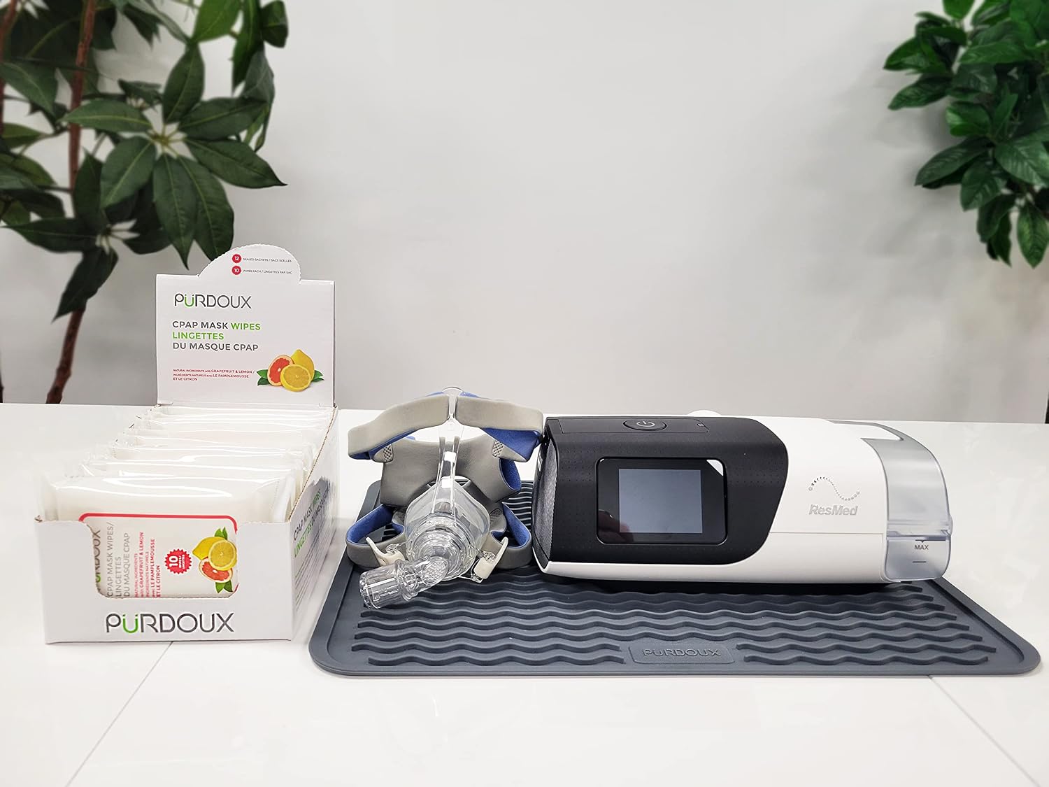 Purdoux 100% Cotton CPAP Mask Wipes with Grapefruit Lemon Scent (Box of Total 120 Wet Wipes in 12 resealable sachets, 10 Wipes per Sachet)