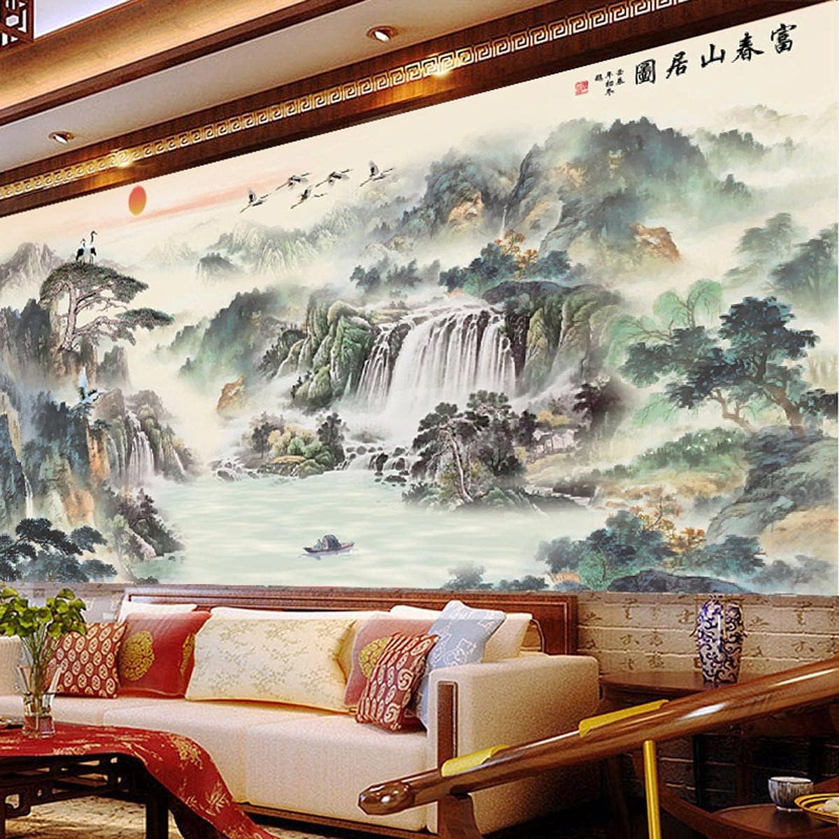 Instarry DIY 5D Diamond Painting Large Size Full Drill Dwelling in the Fuchun Mountains Rhinestone Cross Stitch Wall Decor Art Craft 59.1x24.4 inch