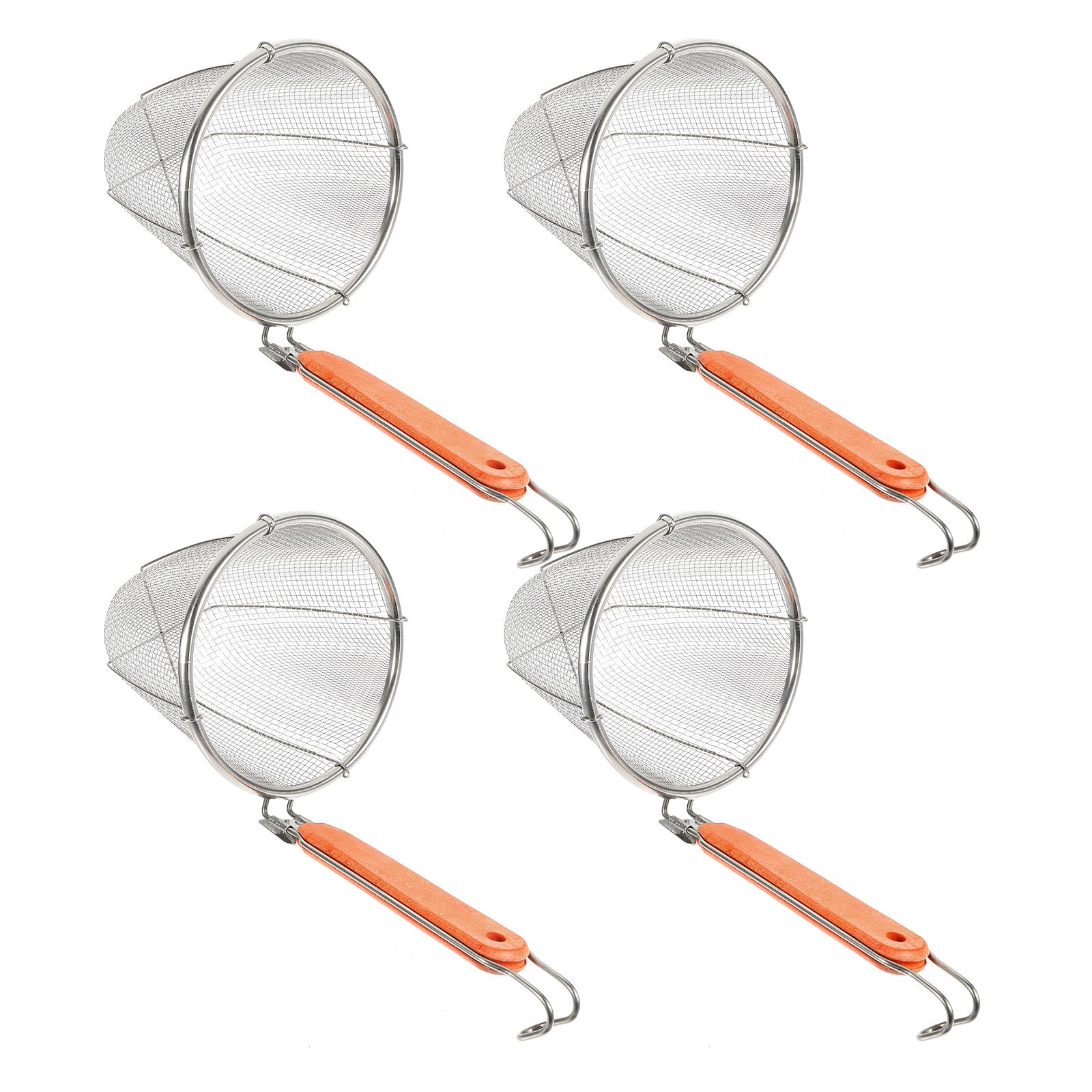 BESPORTBLE Colador de Malla Fina para Fideos de Acero Inoxidable con Mango de Madera 14 Cm, Utensilio de Cocina Práctico para Escurrir Pasta y Sopa, Set de 4 Piezas para Uso Doméstico