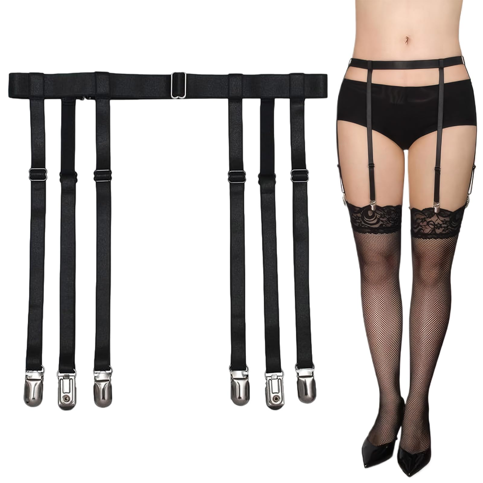 Damen Body Harness Strumpfbandgürtel – Dehnbar, Verstellbar, Schwarz