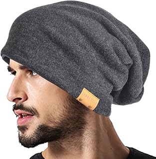 VECRY Men Oversized Slouch Beanie Large Skullcap Knit Hat (Grey)
