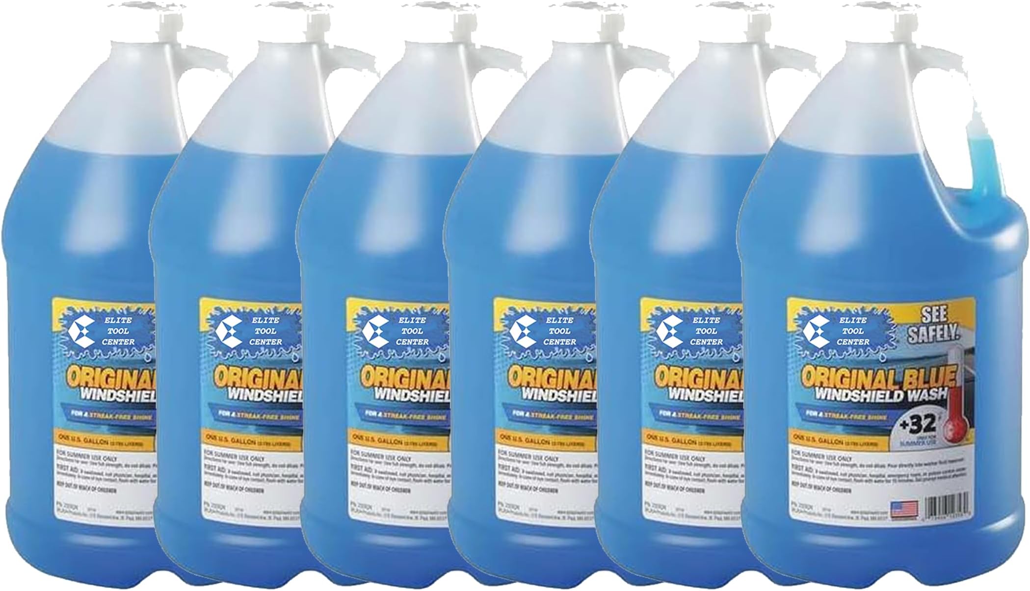 6 Pack Splash Original Blue Windshield Washer Fluid +32 Degree 1 Gallon