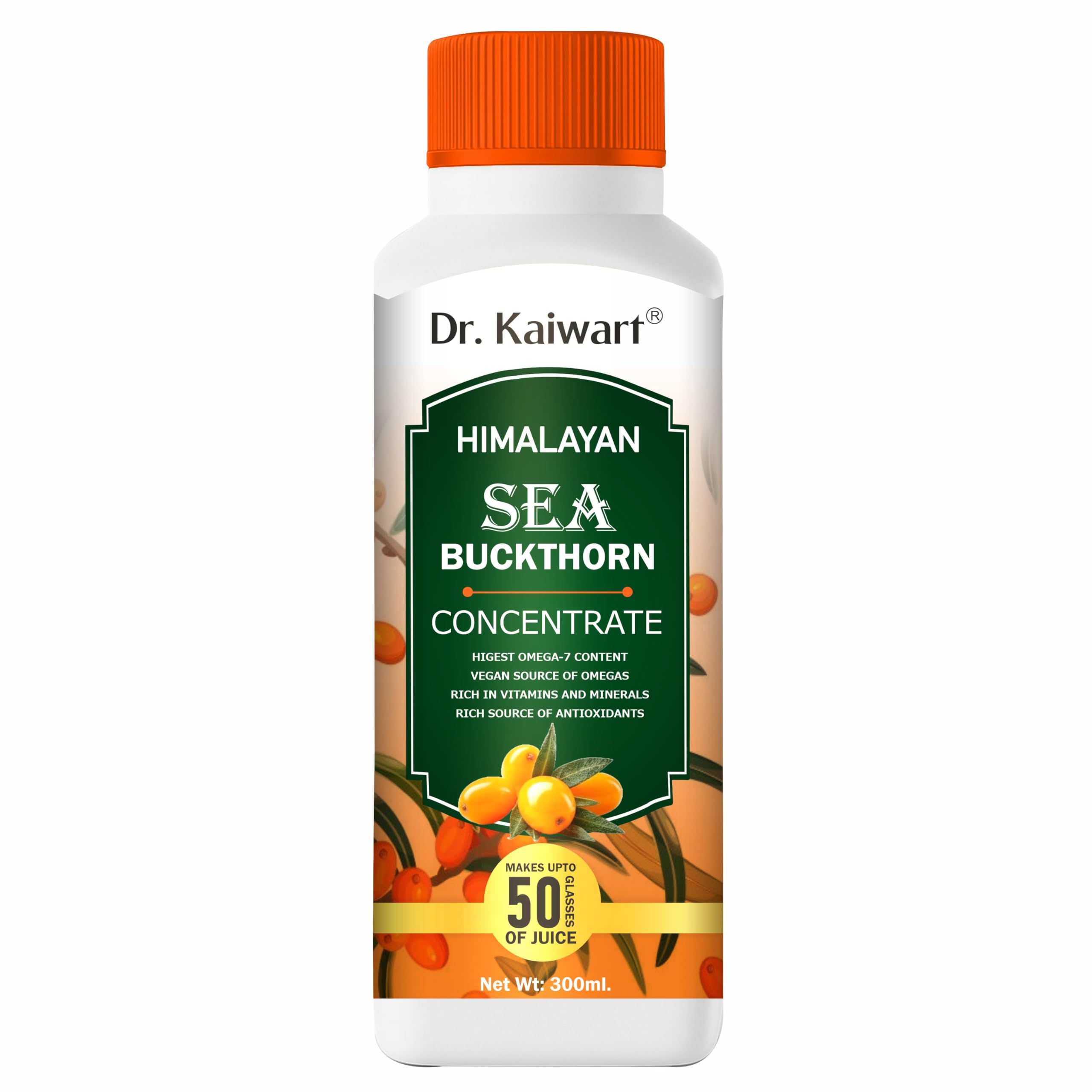 Himalayan Sea Buckthorn Concentrate - 99.9% Pure Pulp, Highest Omega-7, Rich in Vitamin C & Antioxidants, Vegan Omega Source, No Sugar Added, 50 Servings