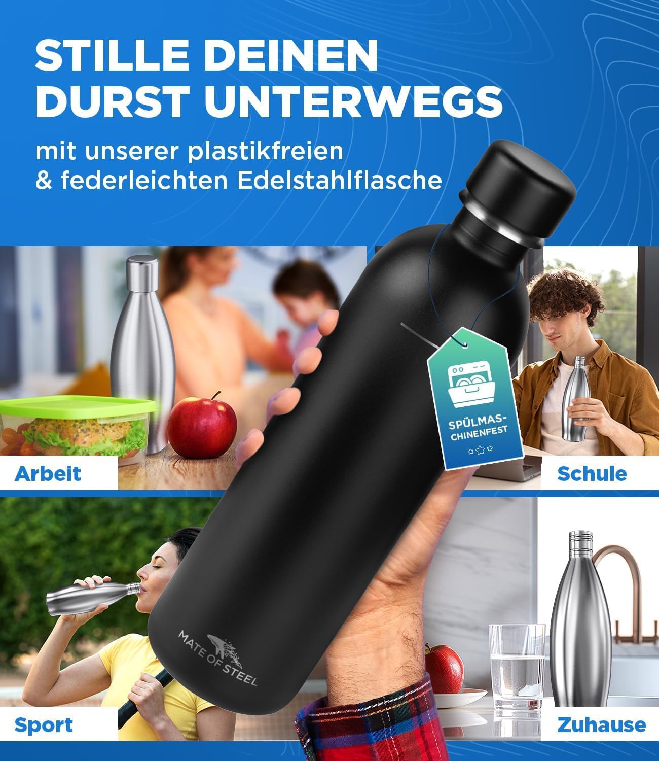 Plastic Free 35oz Bottle for Sodastream Terra, Fizzi, Art - Dishwasher Safe Leak-Proof Metal Stainless Steel Water Bottle - Replacement Bottles for Soda Stream Sport Gym Camping - Image 3